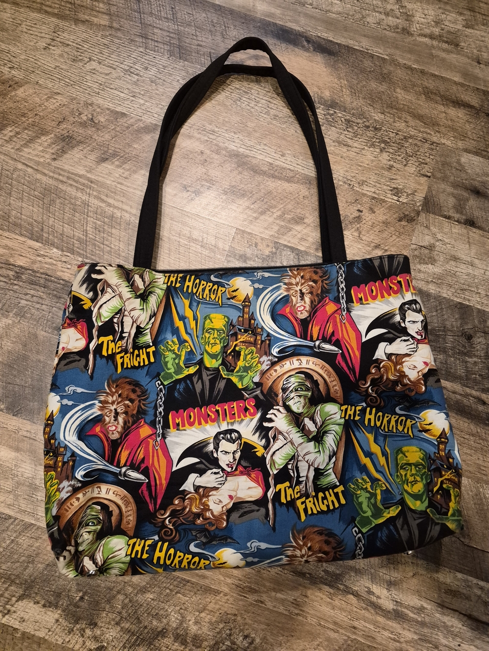 Horror Monsters Print Tote Bag in Multicolor